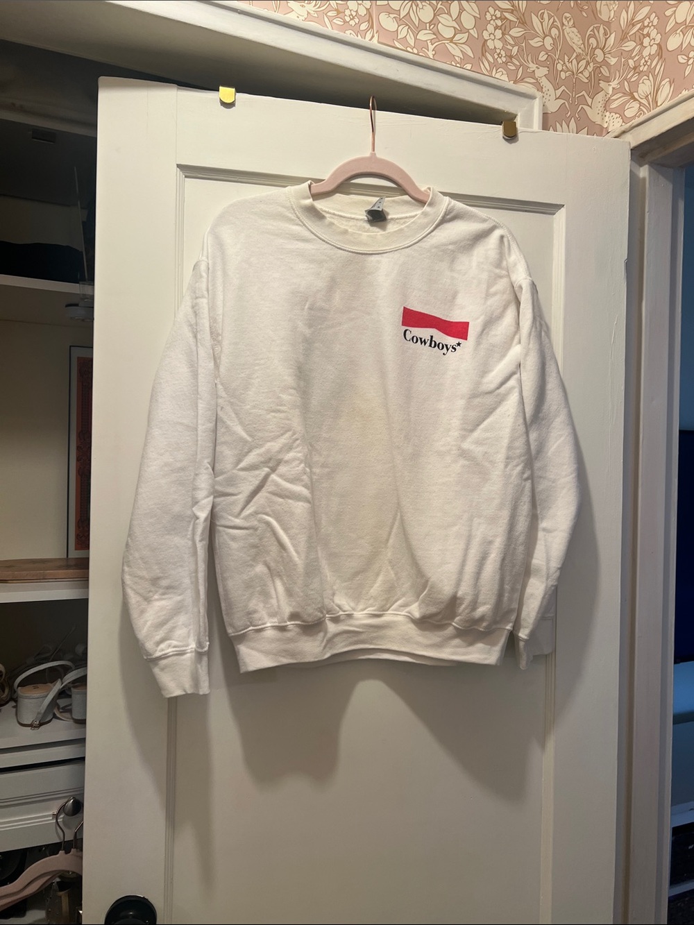 Cowboys Gildan White Crewneck Sweatshirt with Red Chest Accent